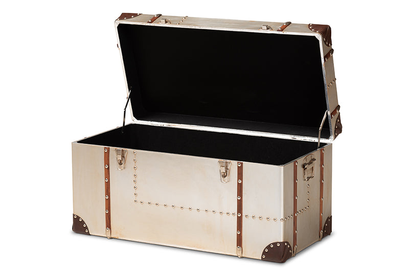 Venza French Industrial Silver Metal Storage Trunk