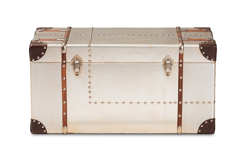 Venza French Industrial Silver Metal Storage Trunk