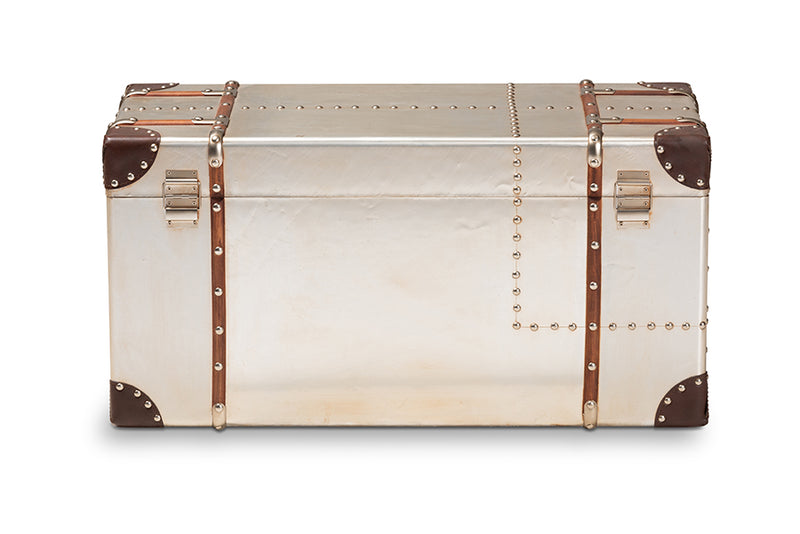 Venza French Industrial Silver Metal Storage Trunk