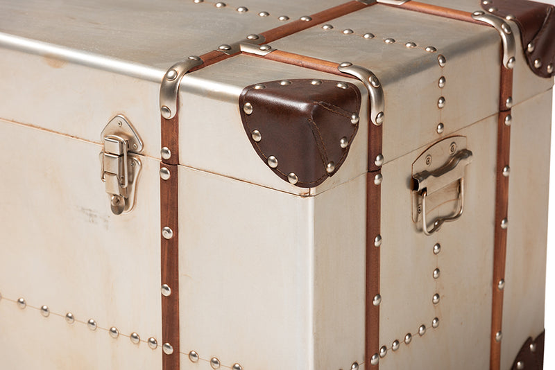 Venza French Industrial Silver Metal Storage Trunk