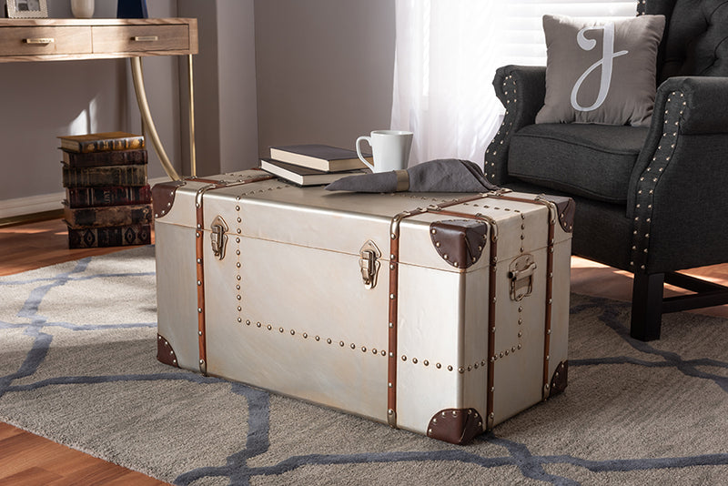 Venza French Industrial Silver Metal Storage Trunk