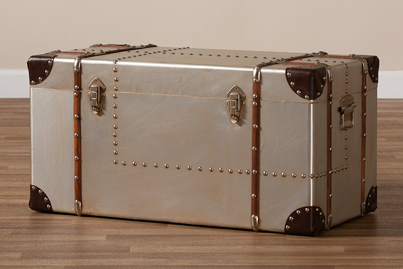 Venza French Industrial Silver Metal Storage Trunk