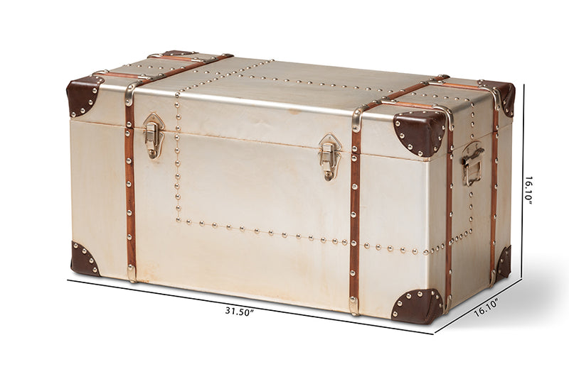 Venza French Industrial Silver Metal Storage Trunk