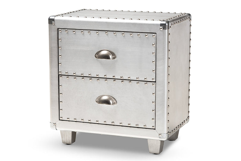 Mari French Industrial Silver Metal 2-Drawer End Table Baxton