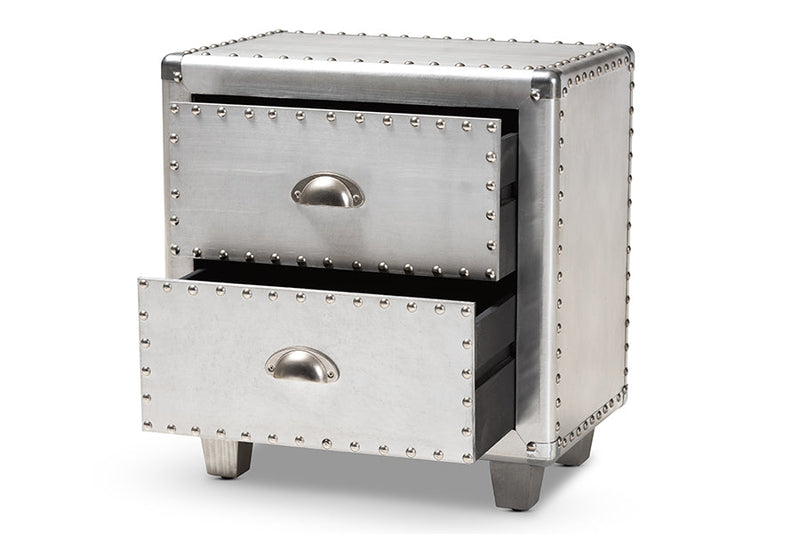 Mari French Industrial Silver Metal 2-Drawer End Table Baxton