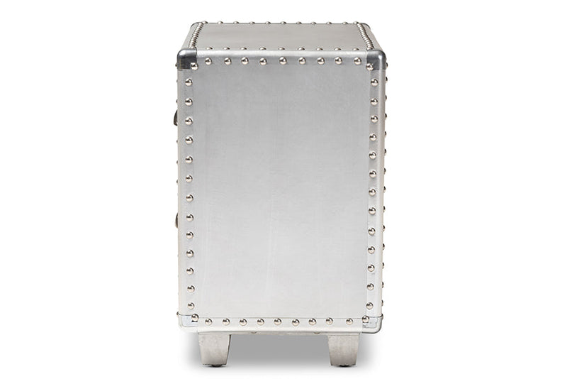 Mari French Industrial Silver Metal 2-Drawer End Table Baxton