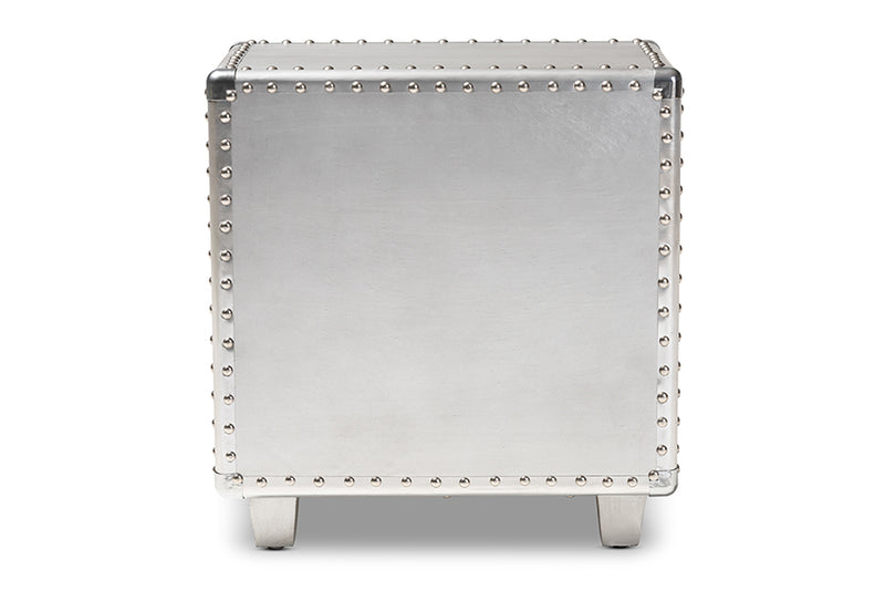 Mari French Industrial Silver Metal 2-Drawer End Table