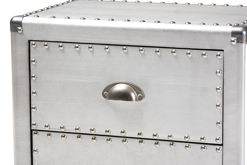 Mari French Industrial Silver Metal 2-Drawer End Table Baxton