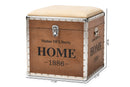 Pomme Industrial Beige Fabric Upholstered Wood Storage Trunk Ottoman Baxton