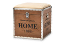 Pomme Industrial Beige Fabric Upholstered Wood Storage Trunk Ottoman Baxton