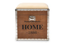 Pomme Industrial Beige Fabric Upholstered Wood Storage Trunk Ottoman Baxton