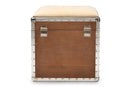 Pomme Industrial Beige Fabric Upholstered Wood Storage Trunk Ottoman Baxton
