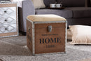 Pomme Industrial Beige Fabric Upholstered Wood Storage Trunk Ottoman Baxton
