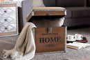 Pomme Industrial Beige Fabric Upholstered Wood Storage Trunk Ottoman Baxton