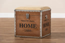 Pomme Industrial Beige Fabric Upholstered Wood Storage Trunk Ottoman Baxton