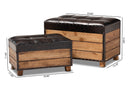 Sennet Rustic Dark Brown Faux Leather 2Pc Wood Storage Trunk Ottoman Set Baxton