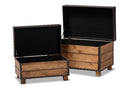 Sennet Rustic Dark Brown Faux Leather 2Pc Wood Storage Trunk Ottoman Set Baxton
