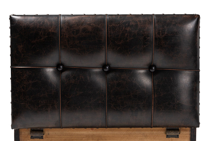 Sennet Rustic Dark Brown Faux Leather 2Pc Wood Storage Trunk Ottoman Set Baxton