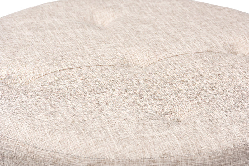 Variel Beige Fabric Upholstered Natural Wood Cocktail Ottoman Baxton