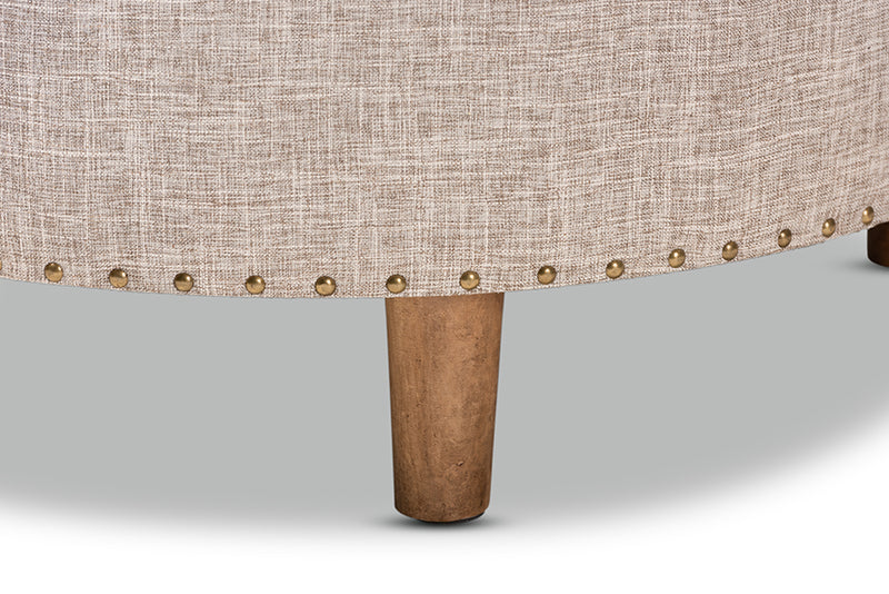 Variel Modern and Contemporary Beige Fabric Upholstered Natural Wood Cocktail Ottoman