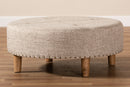 Variel Beige Fabric Upholstered Natural Wood Cocktail Ottoman Baxton