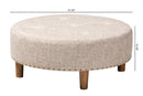 Variel Beige Fabric Upholstered Natural Wood Cocktail Ottoman Baxton