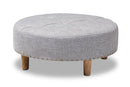 Variel Light Gray Fabric Upholstered Natural Wood Cocktail Ottoman Baxton