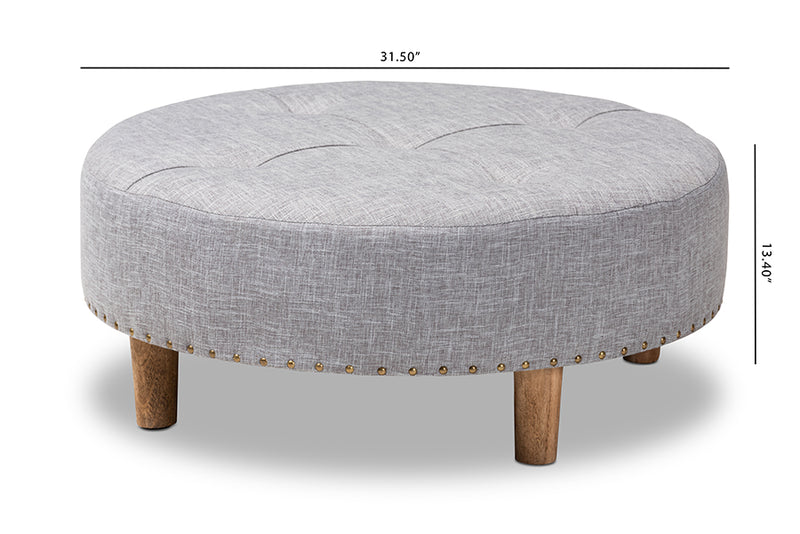 Variel Modern and Contemporary Light Gray Fabric Upholstered Natural Wood Cocktail Ottoman