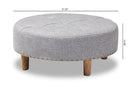 Variel Light Gray Fabric Upholstered Natural Wood Cocktail Ottoman Baxton