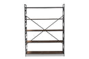 Felda Black Iron Metal and Natural Oak Wood 5-Shelf Quatrefoil Accent Bookcase Baxton