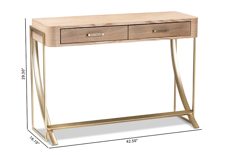 Lamaria Natural Brown and Gold Finished 2-Drawer Console Table Baxton