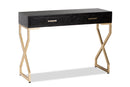 Beth Dark Brown Faux Leather Upholstered Gold Finished 2-Drawer Console Table Baxton