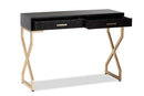 Beth Dark Brown Faux Leather Upholstered Gold Finished 2-Drawer Console Table Baxton