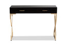 Beth Dark Brown Faux Leather Upholstered Gold Finished 2-Drawer Console Table Baxton
