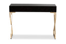 Beth Dark Brown Faux Leather Upholstered Gold Finished 2-Drawer Console Table Baxton
