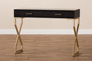 Beth Dark Brown Faux Leather Upholstered Gold Finished 2-Drawer Console Table Baxton