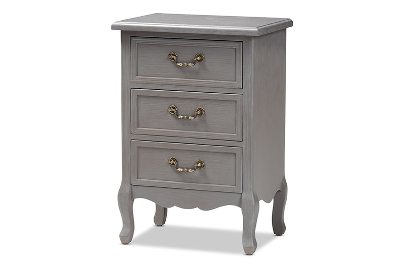 Gould Antique French Country Cottage Gray Finished Wood 3-Drawer End Table