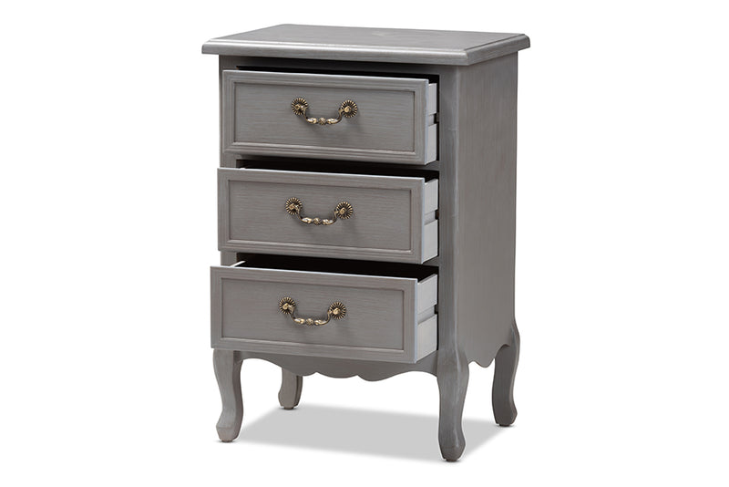 Gould Antique French Country Cottage Gray Finished Wood 3-Drawer End Table