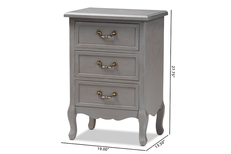 Gould Antique French Country Cottage Gray Finished Wood 3-Drawer End Table