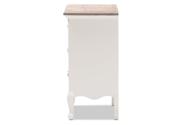 Gould Two Tone Natural Whitewashed Oak and White 3-Drawer End Table Baxton