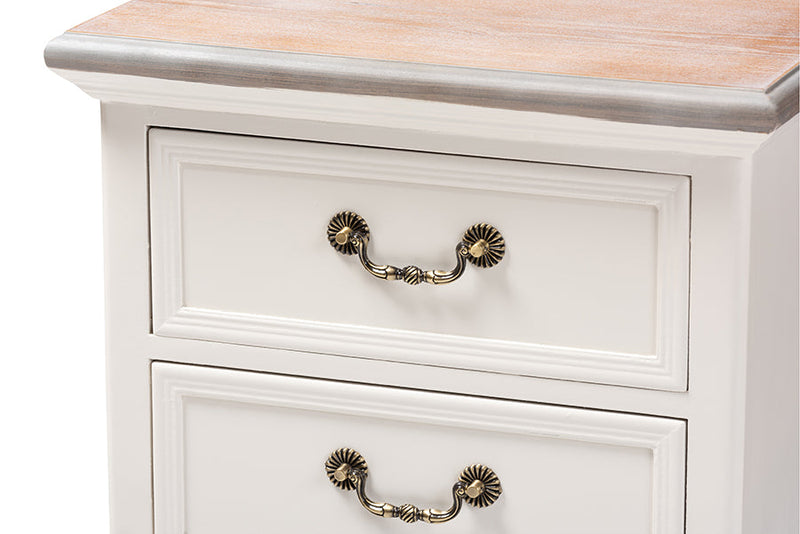 Gould Two Tone Natural Whitewashed Oak and White 3-Drawer End Table Baxton