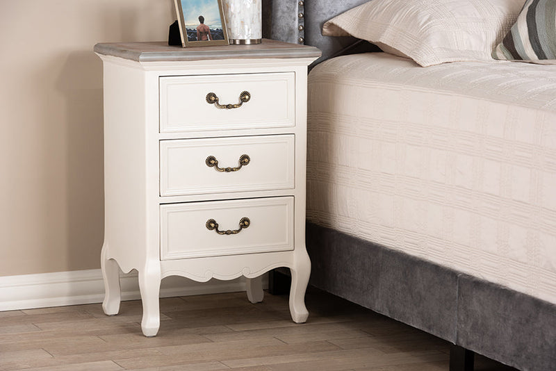 Gould Two Tone Natural Whitewashed Oak and White 3-Drawer End Table Baxton