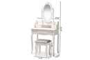 Excel White 2Pc Vanity Table w/Mirror and Ottoman Baxton
