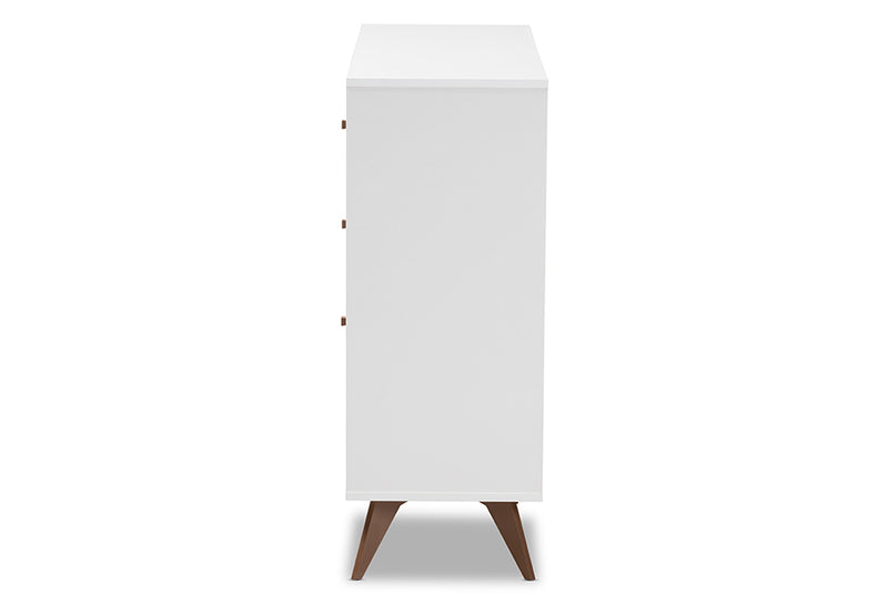 Cadmus Mid-Century Modern White and Walnut Finished Wood Wine Cabinet