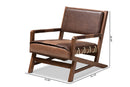 Lowri Rustic Brown Faux Leather Upholstered Walnut Lounge Chair Baxton