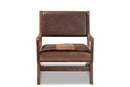 Lowri Rustic Brown Faux Leather Upholstered Walnut Lounge Chair Baxton