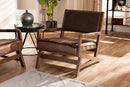 Lowri Rustic Brown Faux Leather Upholstered Walnut Lounge Chair Baxton