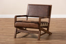 Lowri Rustic Brown Faux Leather Upholstered Walnut Lounge Chair Baxton