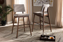Latina Light Gray Fabric Upholstered and Walnut-Bar Stool Set of 2 Baxton