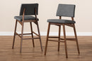 Latina Dark Gray Fabric Upholstered and Walnut-Bar Stool Set of 2 Baxton